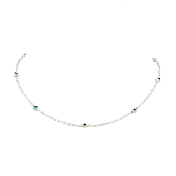 Lampwork Evil Eye & Glass Seed Beads Necklace with Real 18K Gold Plated 304 Stainless Steel Clasps