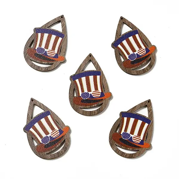 American Flag Theme Single Face Printed Aspen Wood Pendants
