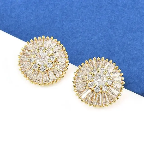 Brass Micro Pave Clear Cubic Zirconia Stud Earrings