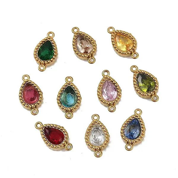 Ion Plating(IP) 304 Stainless Steel Cubic Zirconia Teardrop Links Connector Charms