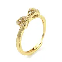 Bowknot Brass Micro Pave Clear Cubic Zirconia Adjustable Rings