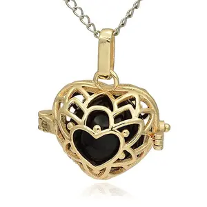 Golden Tone Brass Hollow Heart Cage Pendants