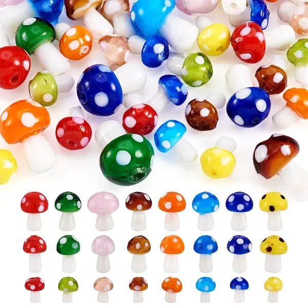 64Pcs 24 Styles Mushroom Handmade Lampwork Beads