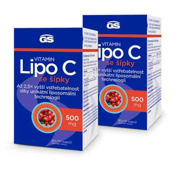 GS Vitamin Lipo C 500 mg se šípky, 2 × 100 kapslí