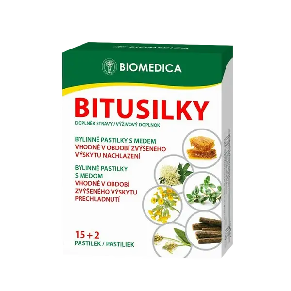 BIOMEDICA Bitusilky bylinné s medem 15+2 pastilek
