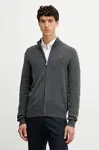 Vlněný kardigan Hackett London pánský, šedá barva, HM7000077
