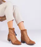 Gemre Brown Mesh Block Heel Ankle Boots Melarka