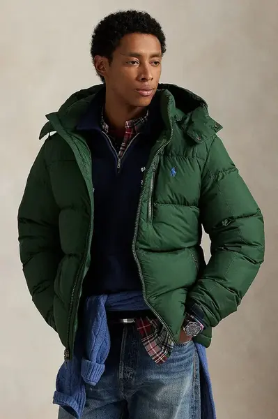 Péřová bunda Polo Ralph Lauren zelená barva, zimní, 710968278