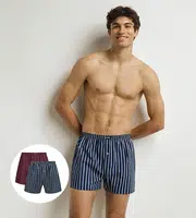 DIM COTTON STRETCH LOOSE BOXER 2x - Pánske voľné boxerky 2 ks - tmavo červená - tmavo modrá