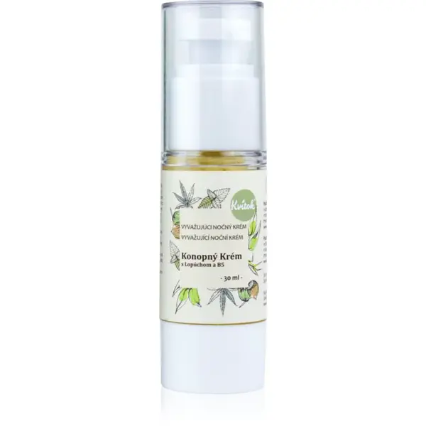 Kvitok Konopný krém s lopuchem a B5 noční krém pro mastnou pleť 30 ml