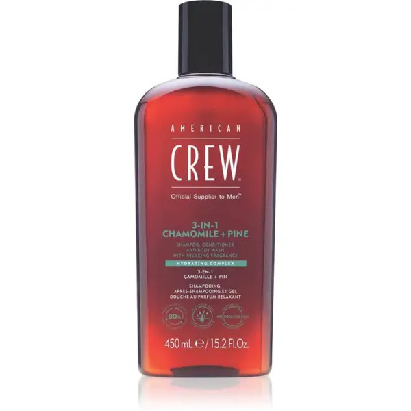 American Crew 3 in 1 Chamimile + Pine 3 v 1 šampon, kondicionér a sprchový gel pro muže 450 ml