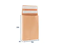 250 ks - Obálka papírová s křížovým dnem a bočními sklady (kraft) 162x259, 2 lepící pásky