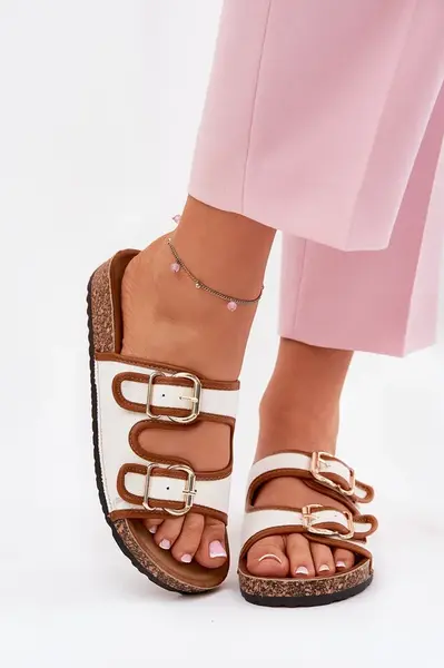 Boto Dámské Plátěné Pantofle Na Korkové Platformě S Přezkami Bílé Osoffe