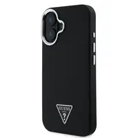 Zadní kryt Guess PU Grained Triangle Logo MagSafe pro Apple iPhone 16, černá
