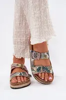 Vzorované dámské pantofle na korkové platformě s přezkami Lee Cooper