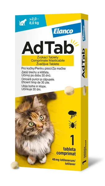 AdTab 48 mg žvýkací tablety pro kočky o hmotnosti > 2,0–8,0 kg