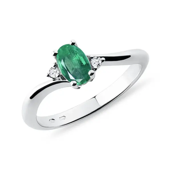Smaragdový prsteň z bieleho zlata s diamantmi KLENOTA