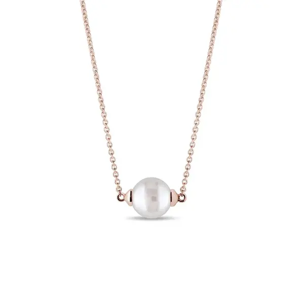 Náhrdelník z růžového 14k zlata se sladkovodní perlou KLENOTA