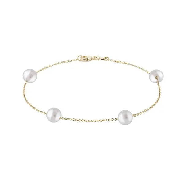 Zlatý řetízkový náramek se 4 bílými perlami KLENOTA