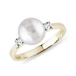Zlatý perlový prsten s diamanty KLENOTA