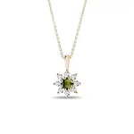 Zlatý náhrdelník kvietok s vltavínom a diamantmi KLENOTA