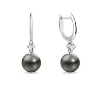 Náušnice z bieleho zlata s tahitskou perlou a briliantmi KLENOTA