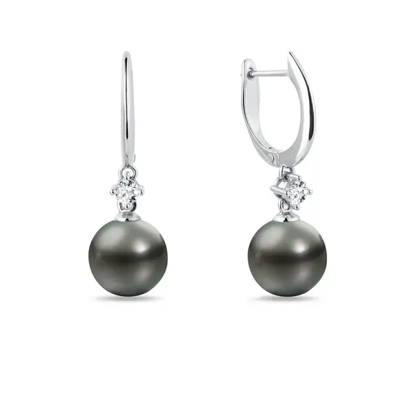 Náušnice z bieleho zlata s tahitskou perlou a briliantmi KLENOTA