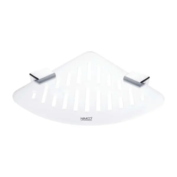 Nimco Kibo - Polička rohová s frézovanými otvormi, matné sklo/chróm Ki X212-26