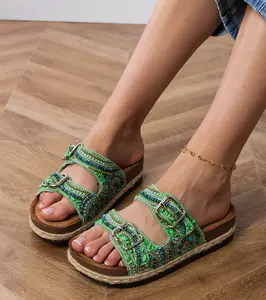 Gemre Green ethnic flip-flops with buckles on straps Zebrina