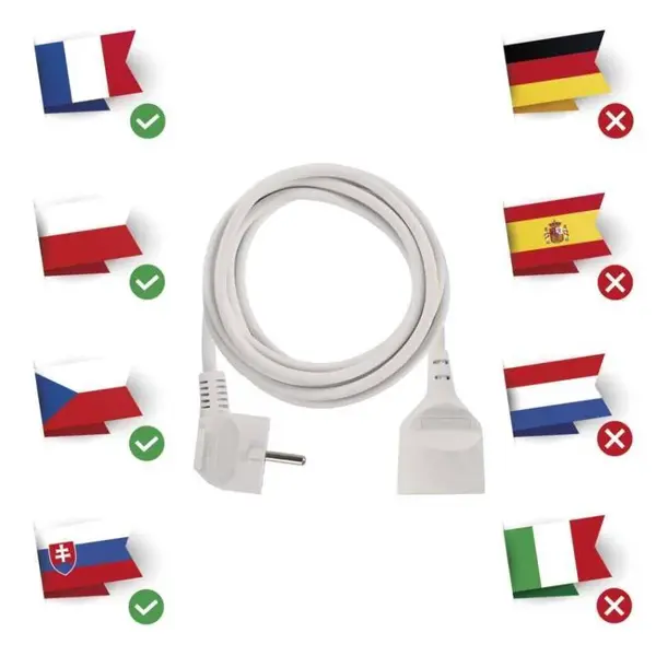 Kabel prodlužovací, 2m / 250V, bílá
