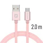 Datový kabel Swissten Textile USB / microUSB 2m, pink gold