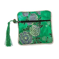 Chinese Brocade Tassel Zipper Jewelry Bag Gift Pouch