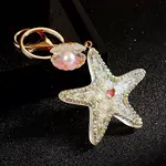 Diamond-Studded Starfish Shell Car Zinc Alloy Keychain Acrylic Cute Men and Women Bag Pendant Metal Keychain Ring Gift