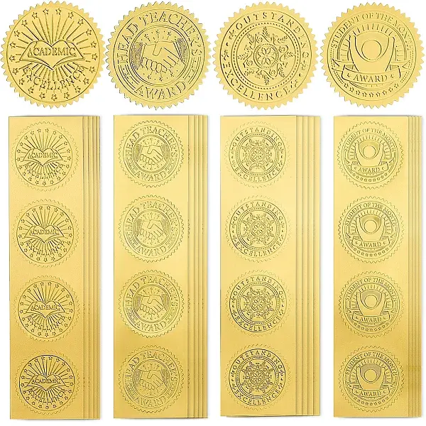40 Sheets 4 Styles Plastic Self Adhesive Gold Foil Embossed Stickers