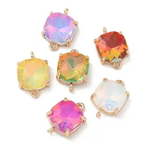 Brass Pave Faceted Glass Square Connector Charms