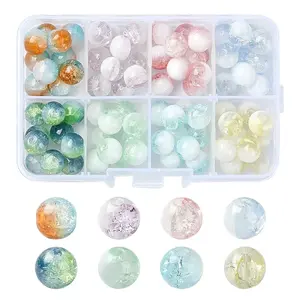 80Pcs 8 Colors Transparent Crackle Glass Beads