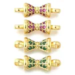 4Pcs 2 Colors Brass Micro Pave Orchid & Green Cubic Zirconia Connector Charm