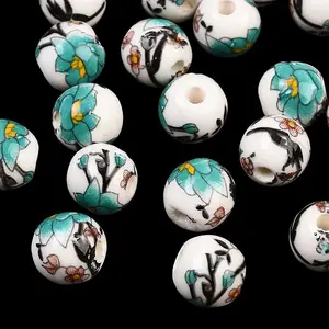 Floral Printed Porcelain Beads