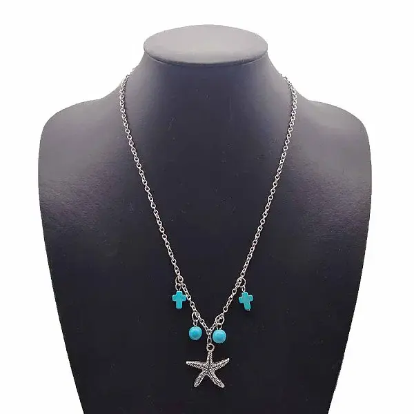 Alloy Starfish Pendant Necklace with Cable Chains
