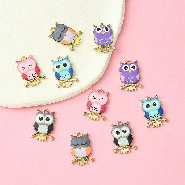 10Pcs 5 Colors Printed Alloy Pendants