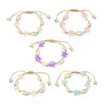 Natural Cowrie Shell & Glass Starfish Braided Bead Bracelet for Women