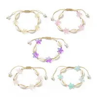 Natural Cowrie Shell & Glass Starfish Braided Bead Bracelet for Women