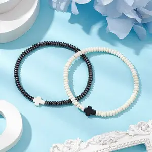2Pcs Synthetic Hematite & Turquoise Beads Stretch Bracelets for Women Men