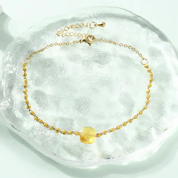 304 Stainless Steel Glass Beads Link Chain Bracelets