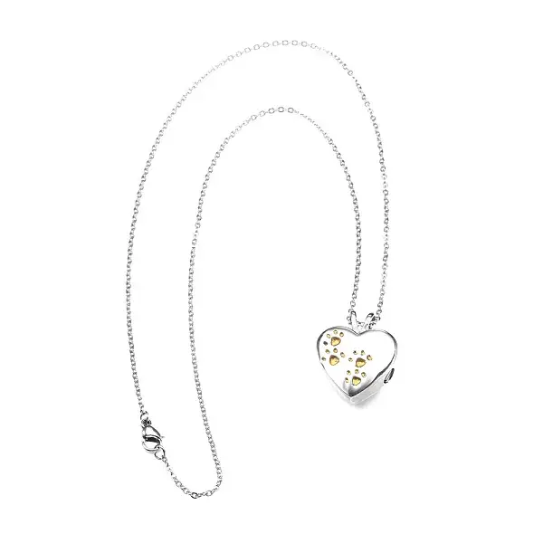 316L Surgical Stainless Steel Heart with Paw Print Urn Ashes Pendant Necklace with Enamel