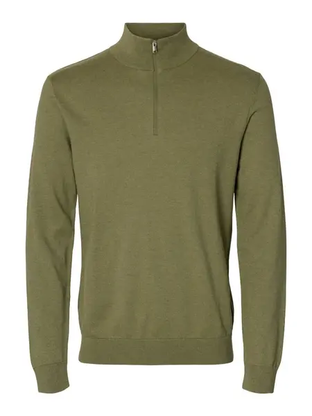 SELECTED Sveter 'SLHBERG'  olivová