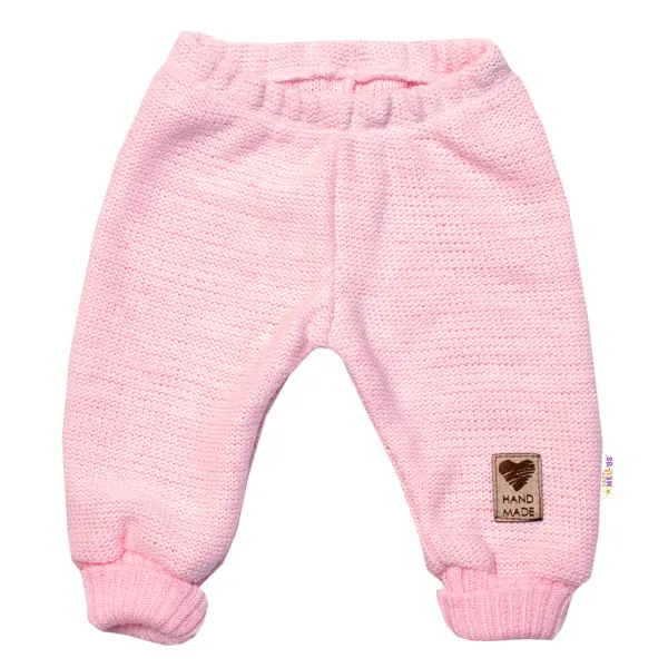 Baby Nellys Pletené kojenecké kalhoty Hand Made , růžové, vel. 68/74
