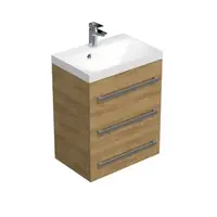 Kúpeľňová skrinka s chrómovými úchytmi a umývadlom SAT Cube Way 60x76,5x40 cm dub Hickory mat CUBE2603DH