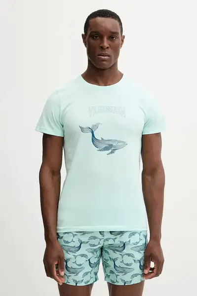 Bavlněné tričko Vilebrequin THOM pánské, tyrkysová barva, THODP307