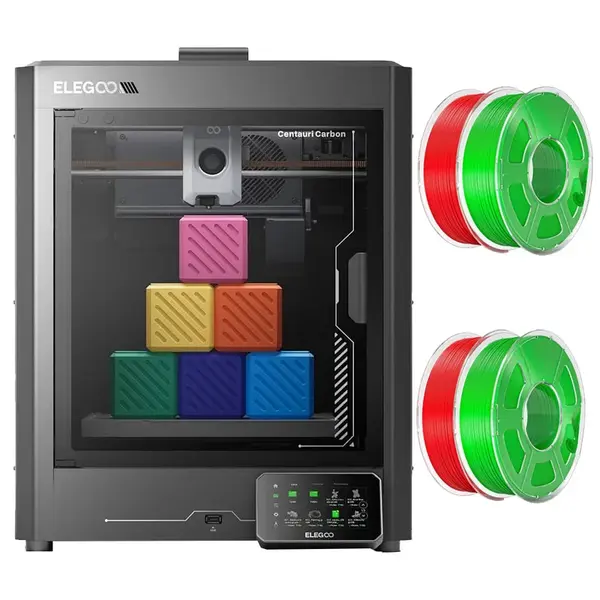 Elegoo Centauri Carbon 3D Printer + 4kg HS PLA+ Filament - 2kg Red/Green